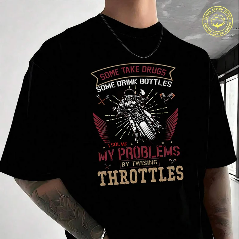 

Motorcycle & Car Enthusiast Skull Men's Moto Casual T-Shirt Fashionable Street Style Suitable For Travel And Sports Tee