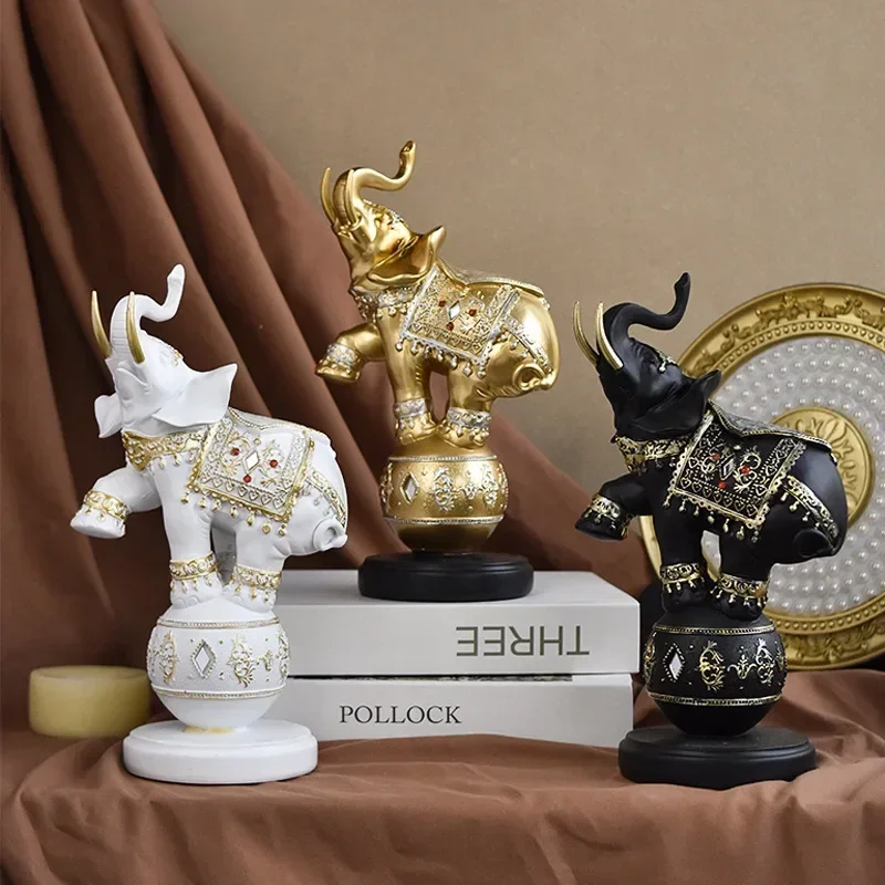 Cute Animal Elephant Playing Ball Resin Ornament Office Living Room Bedroom Desktop Dining Table Creative Home Decoration Crafts
