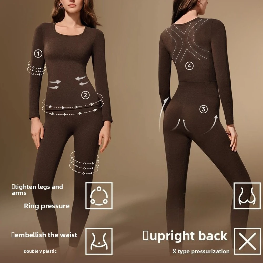 مجموعة واحدة من الملابس الداخلية الحرارية الشتوية للنساء، ملابس دافئة ضيقة للتخسيس وأكمام طويلة، سراويل حرارية وقميص حراري