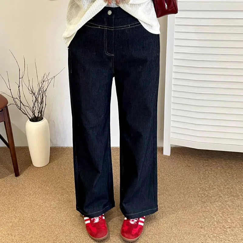 

plus Size Women's Elastic Straight Leg Jeans Casual Loose Fit High Waist Straight Cut Denim Pants Autumn Collection NK1323