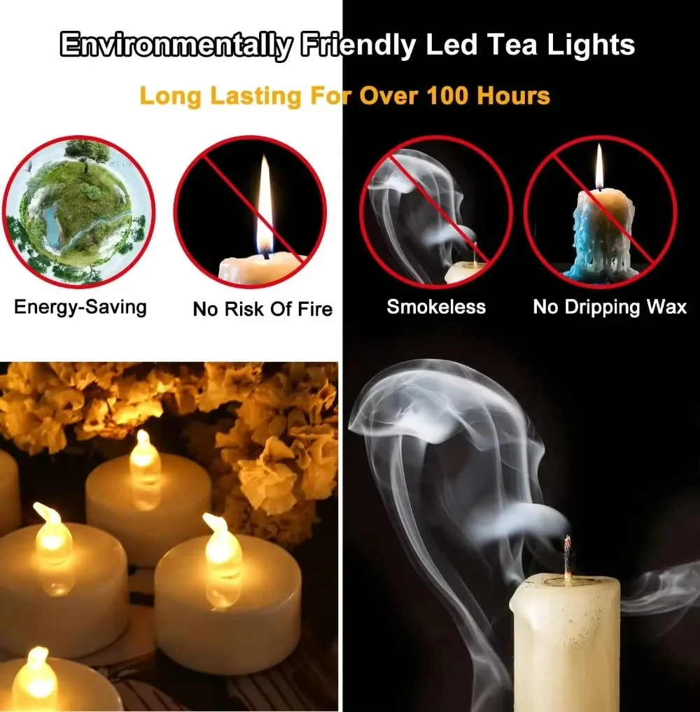 Flameless Flickering LED Tea Lights with Timer 6 Hours On & 18 Hours Off in 24Hours Cycle Automatically LED Votive Candles Light