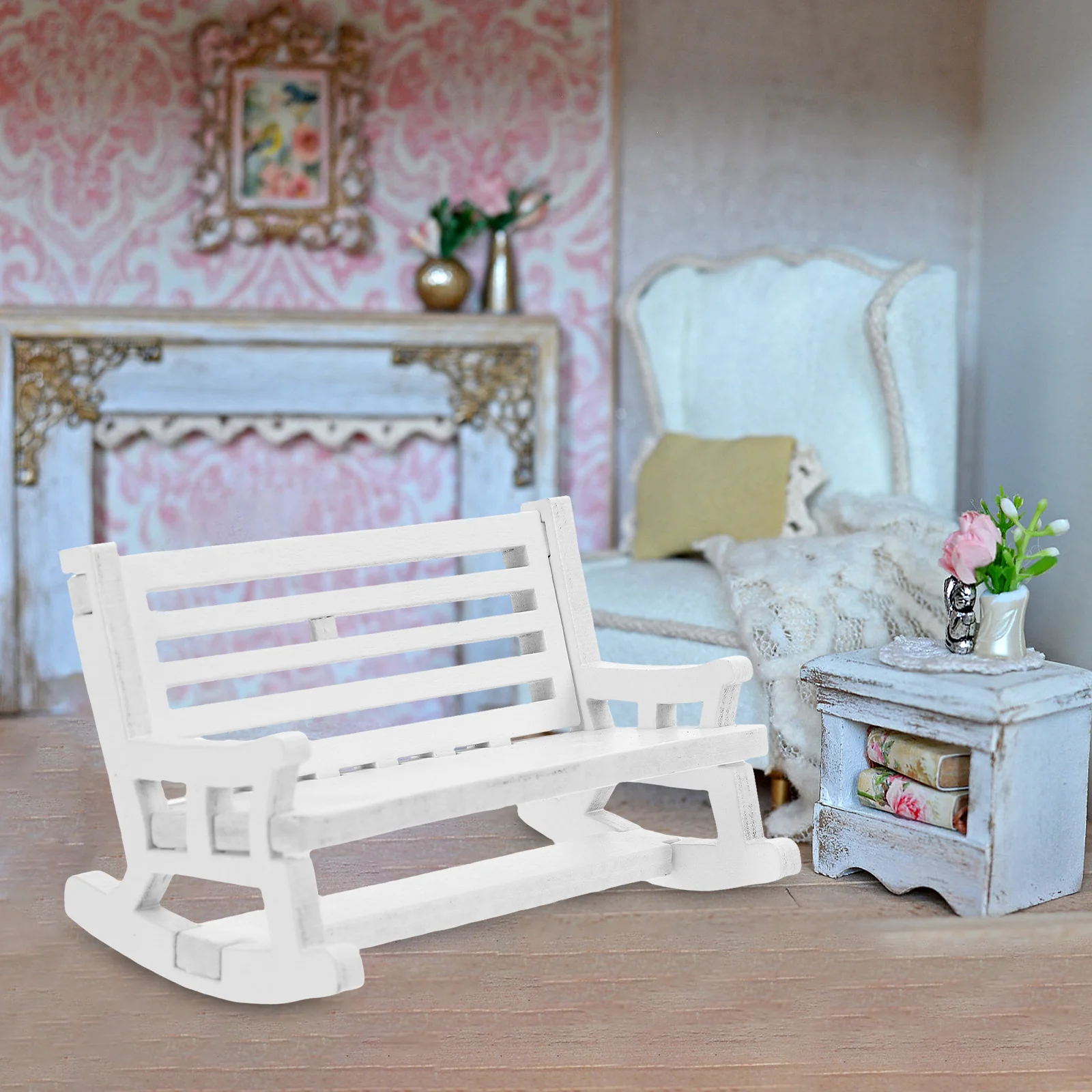 2 個ヴィンテージ木製ロッキングチェアミニチュア家具装飾卓上小さな木製椅子ホームデスクトップマイクロランドスケープ用