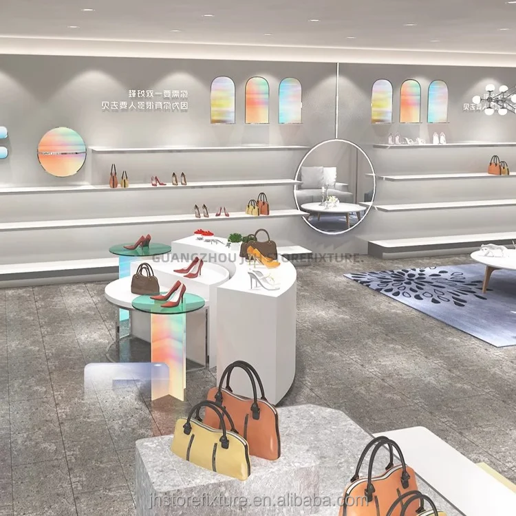 Factory 3D Store Design Rack für Handtaschen. Passen Sie Display-Schuhschrank-Organizer mit LED-Licht für die Ladezeichnung an