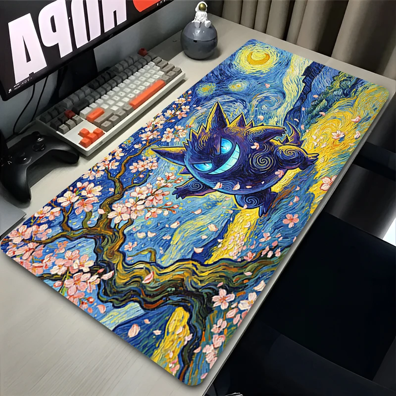 

90x40cm Mouse Pad Pokemon PC Computer Anime XXL Gaming Accessories Gengar Swirling Starry Sky Mousepads Gamer Keyboard Desk Mat