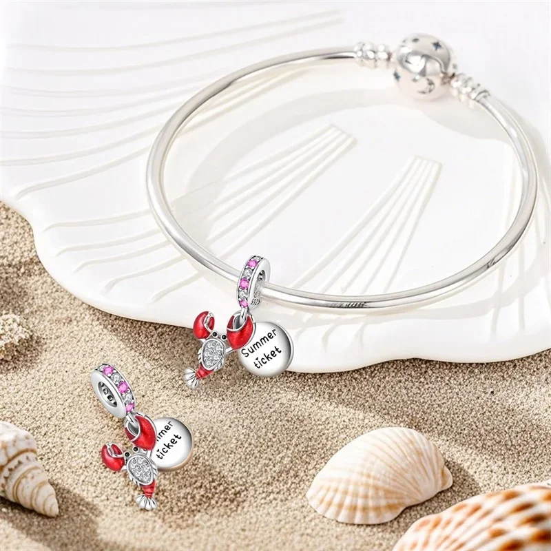 Charms Original 925er Silber vergoldet Garnelen Muschel Ozean Anhänger Perlen passen Armband DIY feines Geschenk Frauen zarte Schmuck Zubehör