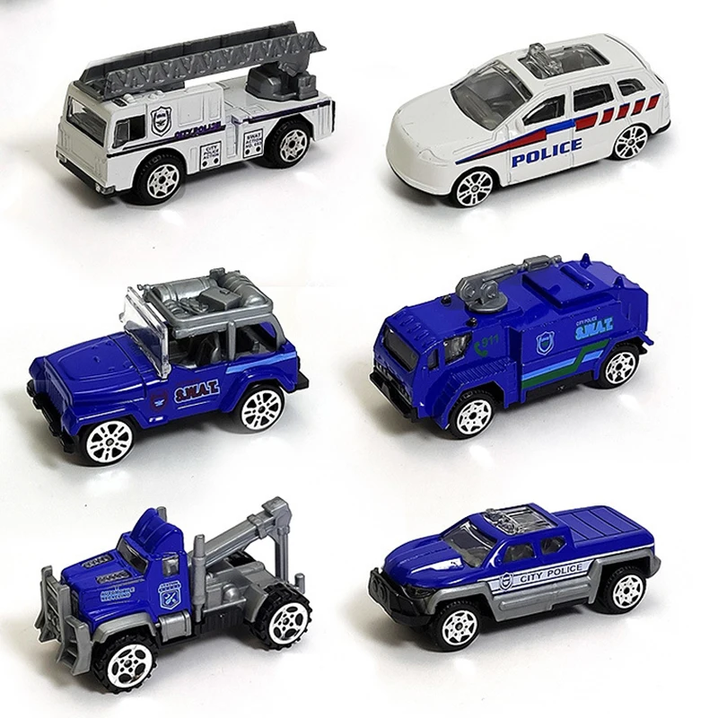 Kids Puzzle Toys New Mini Alloy Engineering Vehicle Toys Model Simulation Police Car Fire Engine Truck Series Pull Back Car Toys