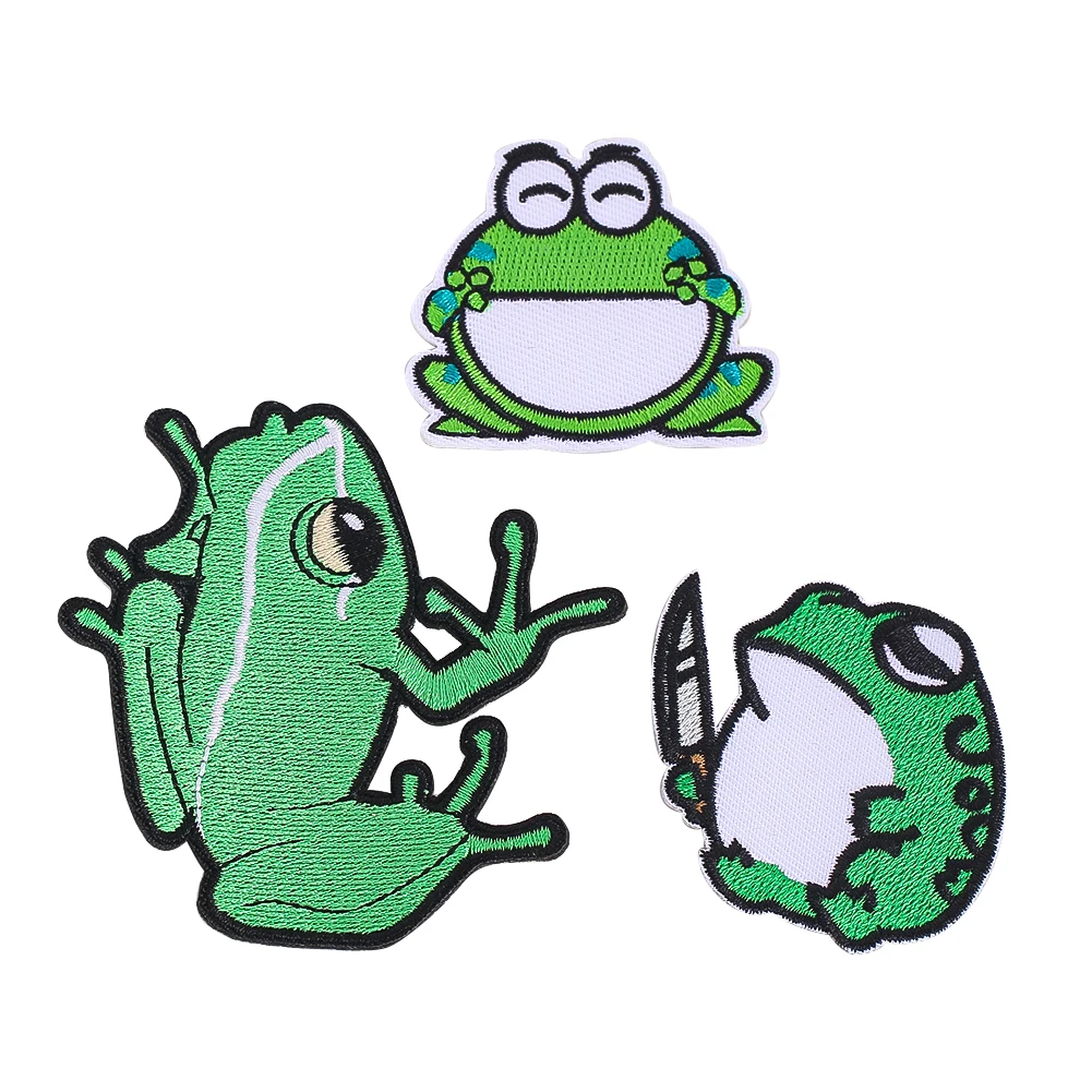 Patch brodé à repasser en forme de grenouille, 3 pièces, motifs de dessins de dessin animé simples, créativité à coudre sur tissu, Badge pour vêtements, fournitures de couture pour bricolage