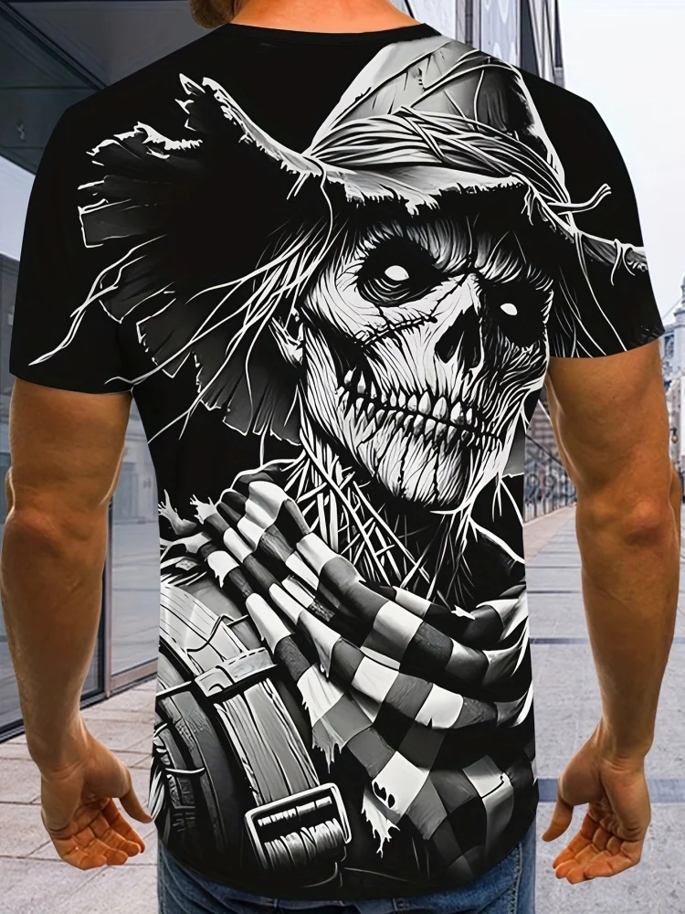 

Men's 3D Hat Skull Print T-Shirt Casual Crew Neck Short Sleeve Tee Personality Punk Graphic T Shirts Oversized Men's Clothing