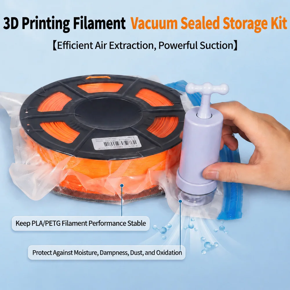 3D Printer Filament Vacuum Storage Bags Kit Moisture Proof Reusable Ziplock Sealing Bag with Hand Pump Indicator for PLA PETG