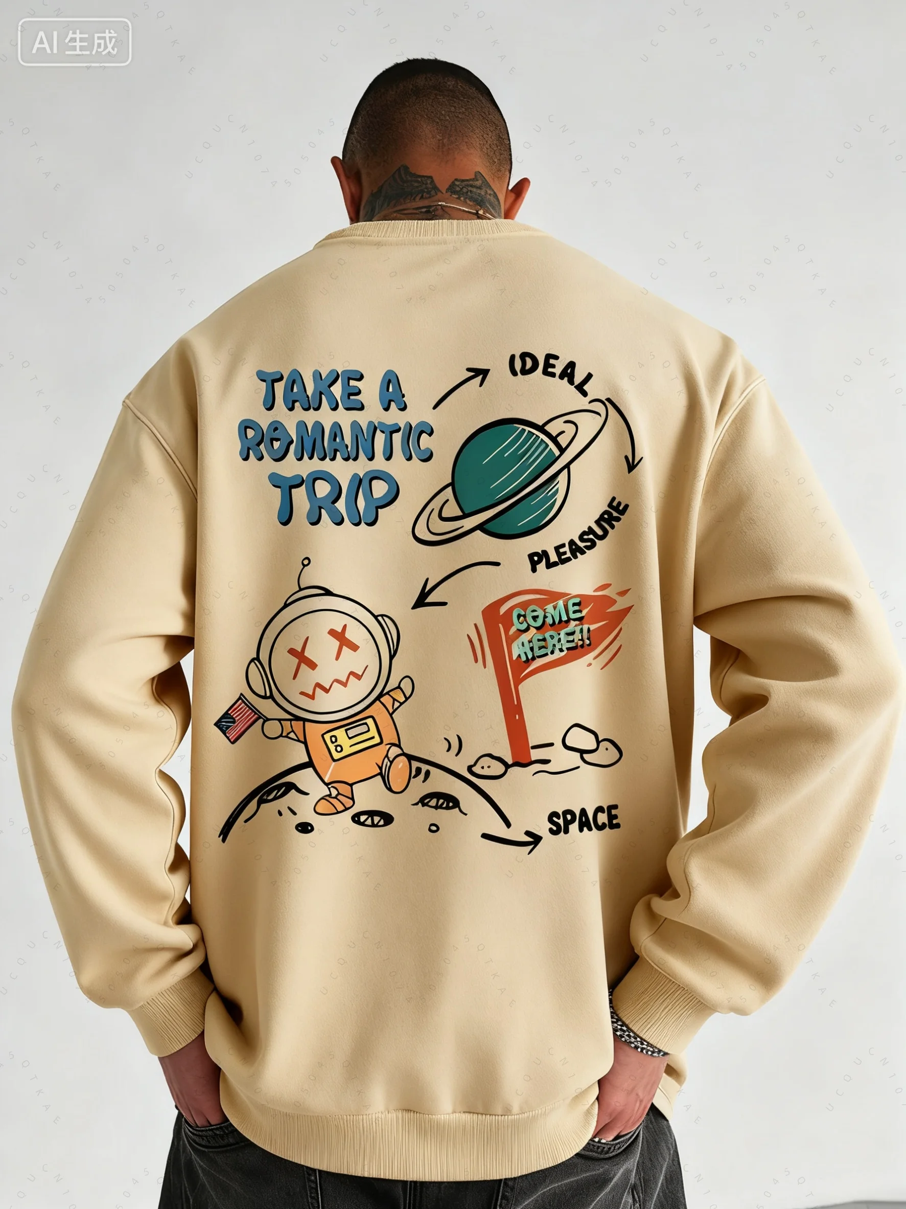 Мужская осенне-зимняя модная повседневная свободная толстовка с длинными рукавами и круглым вырезом с мультяшным принтом космонавта, подарок на Хэллоуин и Рождество