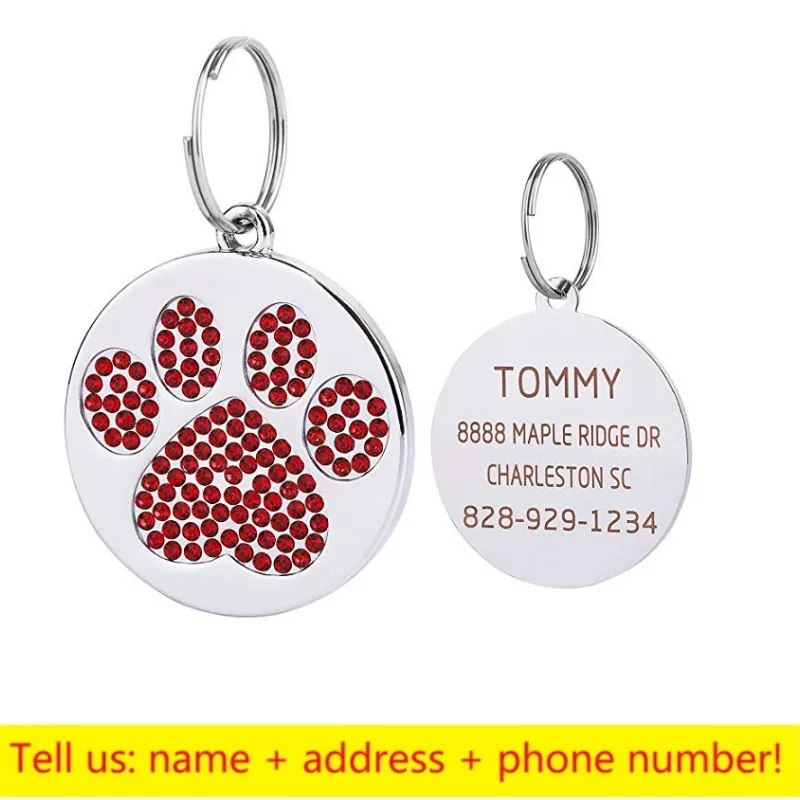 Stainless Steel Engraved Pet Name Collar Pendant ID Tags Personalized Anti-lost Engraved Diamond Pendant Necklace For Cat Dog ID