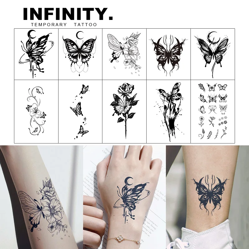 Butterfly temporary tattoo sticker, waterproof magic tattoo, lasts to 8-15 days fake tattoo, semi permanent tattoo