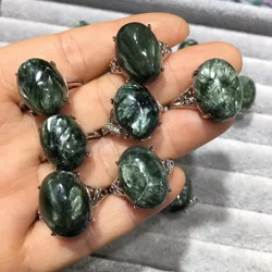 1 Pc Fengbaowu Natural Seraphinite Ring Oval Cabochon Shape Crystal Quartz Healing Stone Fashion Jewelry Gift For Men Women