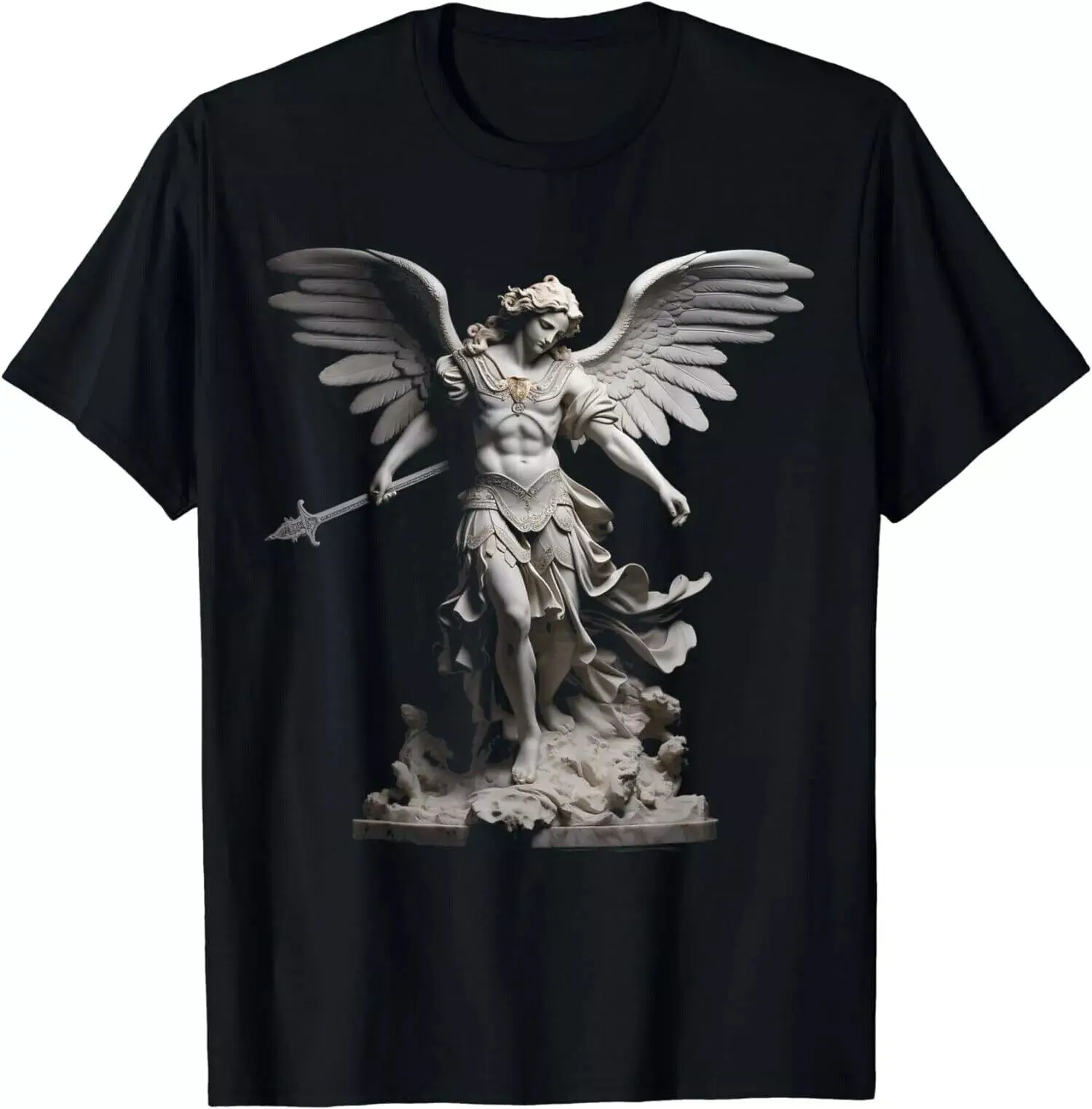 HOT! Saint Michael The Archangel Angelic Sculpture Angel Statue T-Shirt S-5XL