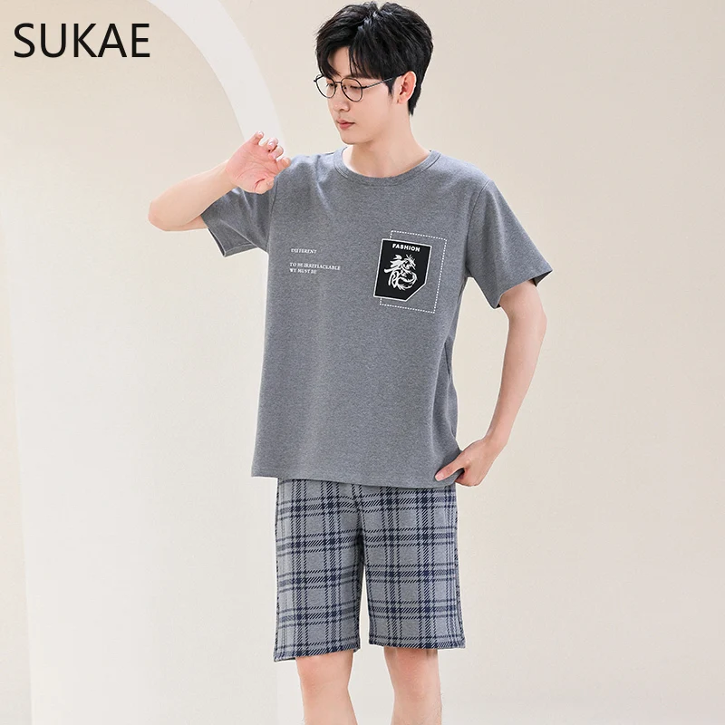 SUKAE-Conjunto de Pijamas de algodón para hombre, ropa de dormir de estilo minimalista, pantalones cortos de ocio para el hogar, ropa de dormir de