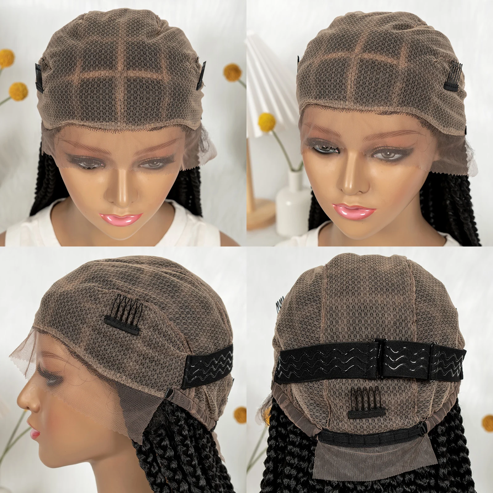 Perruques tressées synthétiques sans nœuds de 36 pouces, perruques Full Lace Front naturelles tressées pour femmes noires