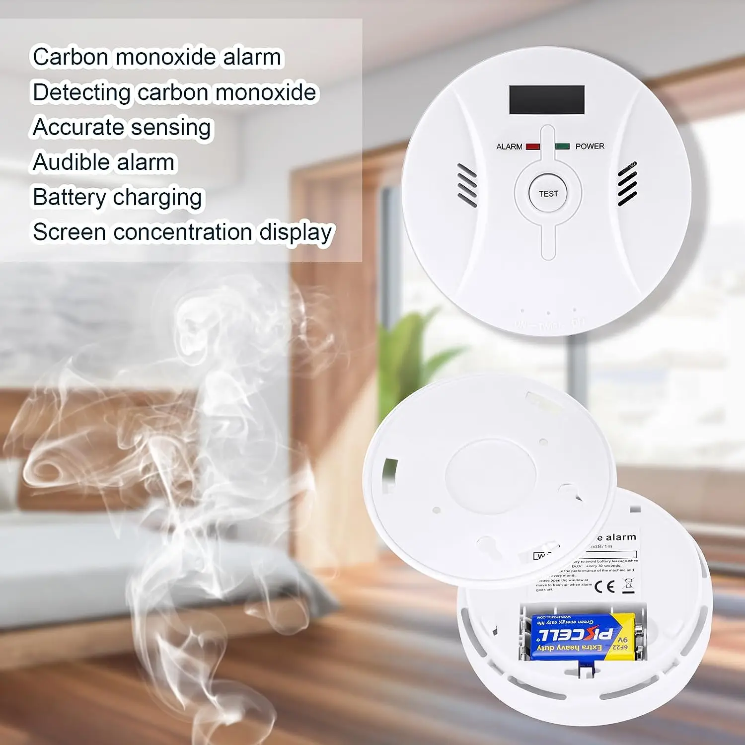 Carbon Monoxide Smoke Detector, CO and Smoke Alarm, Combination CO Alarm,Fire Alarm for Home and Kitchen, 2 in 1