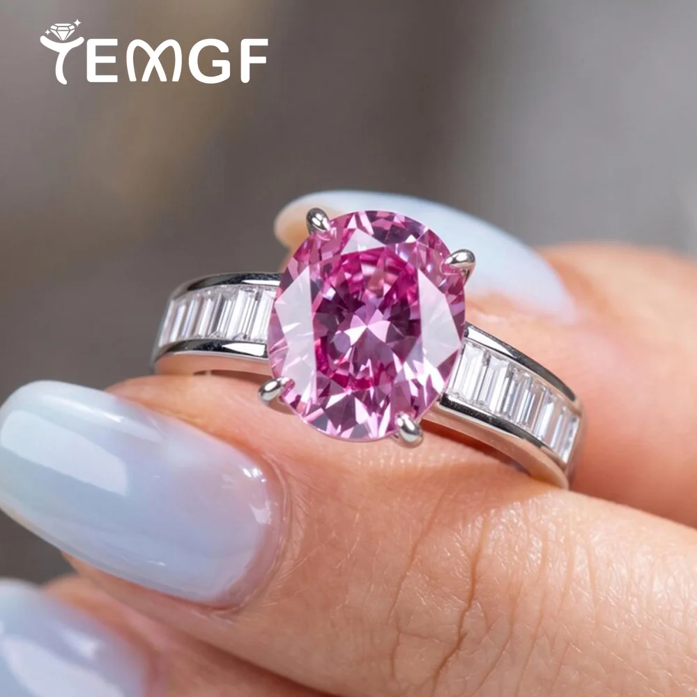 3 Carat Pink Color Oval Cut Moissanite Engagement Rings for Women Sparkling Lab Diamond S925 Silver Wedding Band Bridal Jewelry