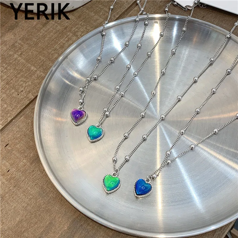 Feeling Emotional Sensitive Discoloration Love Pendant Necklaces Stainless Steel Beaded Chain Necklace Gift Jewelry New Fashion