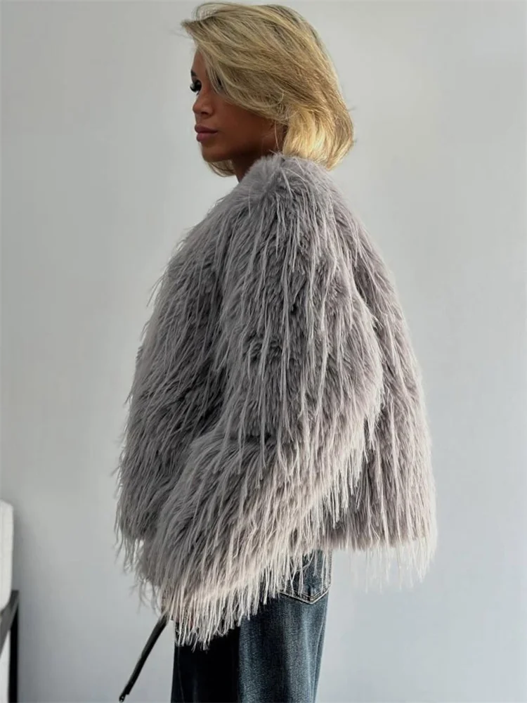 Tossy Female Tassel Fur Feather Outwear Sexy Loose Long Sleeve Cardigan Commute Streetwear Winter Women's 2025 V-Neck Coat New