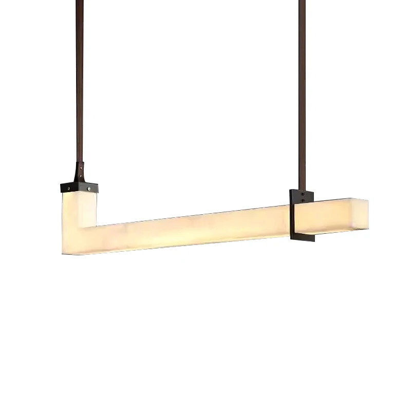 

Designer Luxury Natural Marble Right Angle Pendant Lights Belt Long Black Stone Hanglamp For Dining Room Kitchen