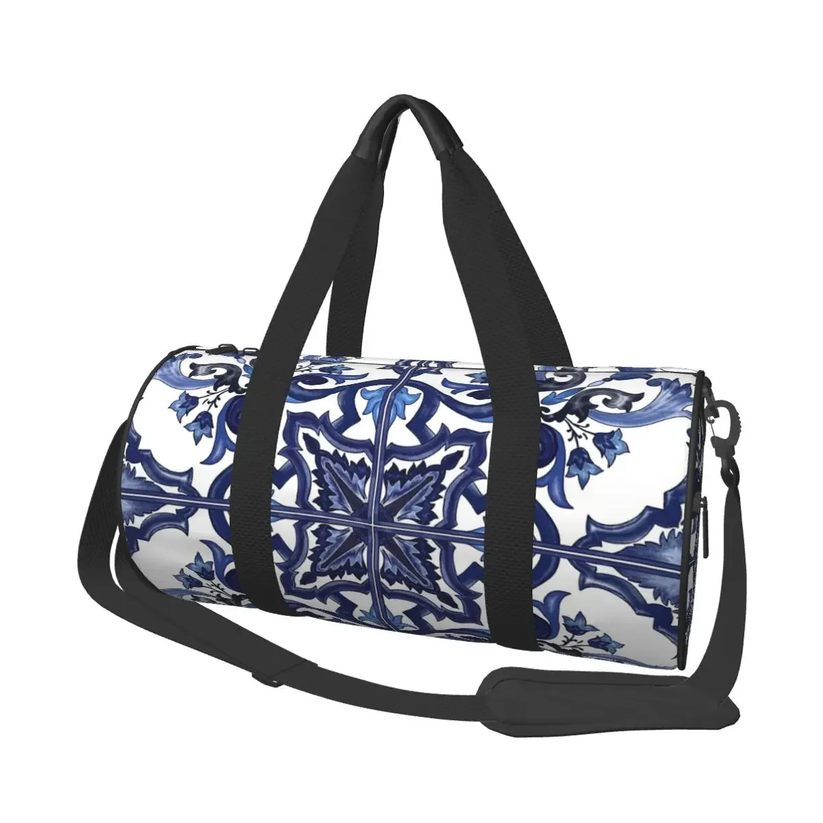 

Синяя декоративная цветочная средиземноморская сицилийская плитка, большая спортивная сумка, многофункциональная дорожная сумка, сумки для фитнеса