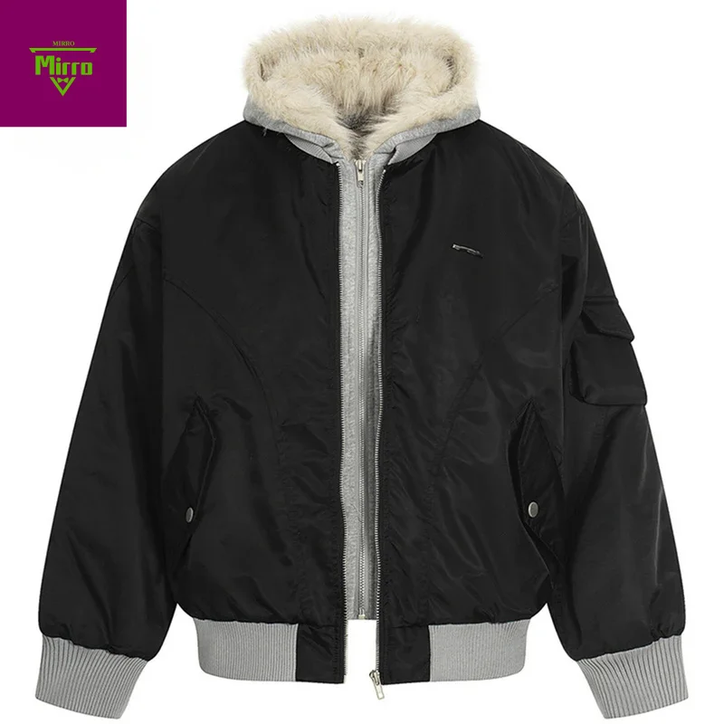 جواكت شتوية للرجال معاطف باركاس دافئة سميكة وياقة من الفرو سترات مبطنة ملابس الشارع الشهير Harajuku سترات بقلنسوة ملابس خارجية #1