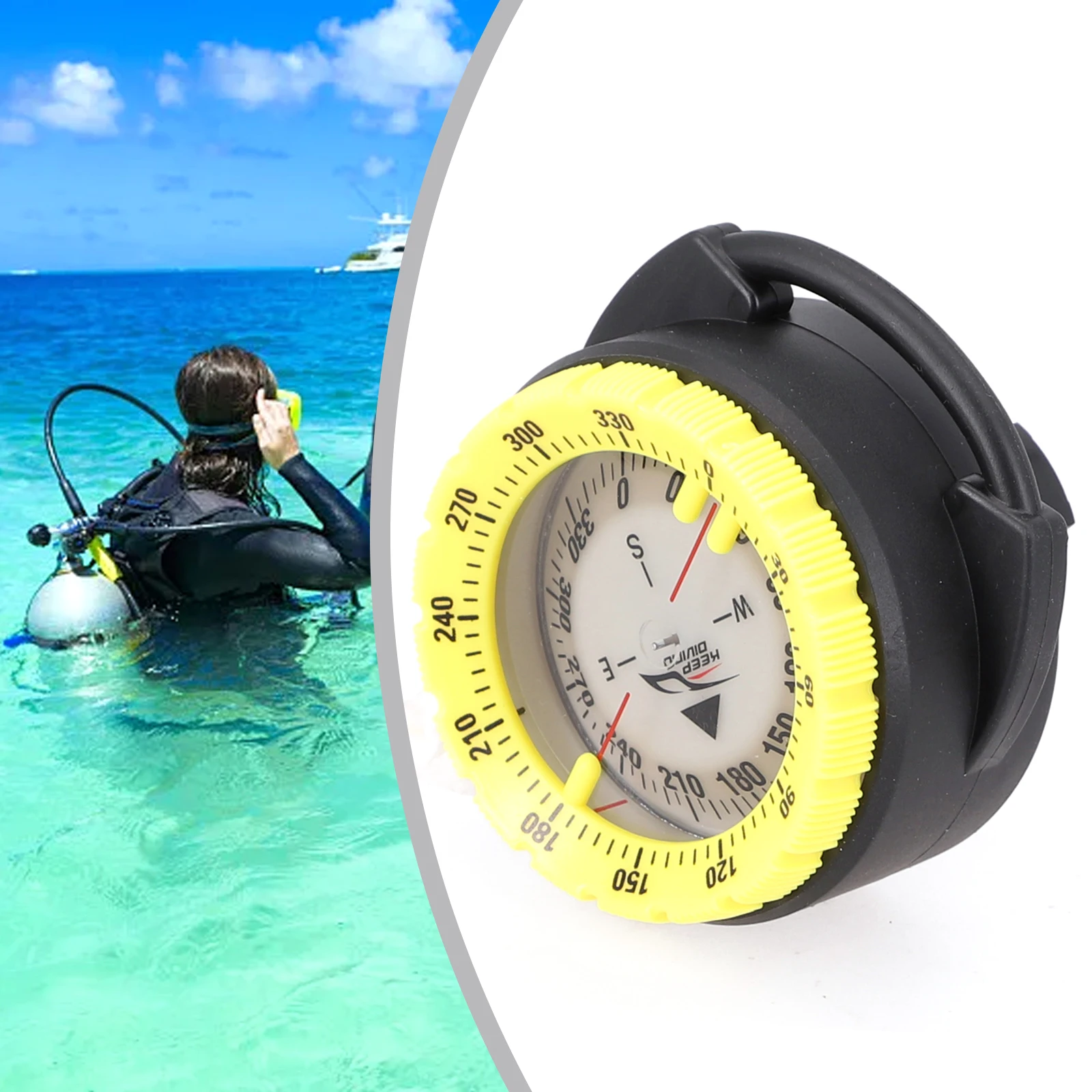 Underwater luminous dive box and needle with clip holder for diving tubes featuring side window and easy attachment