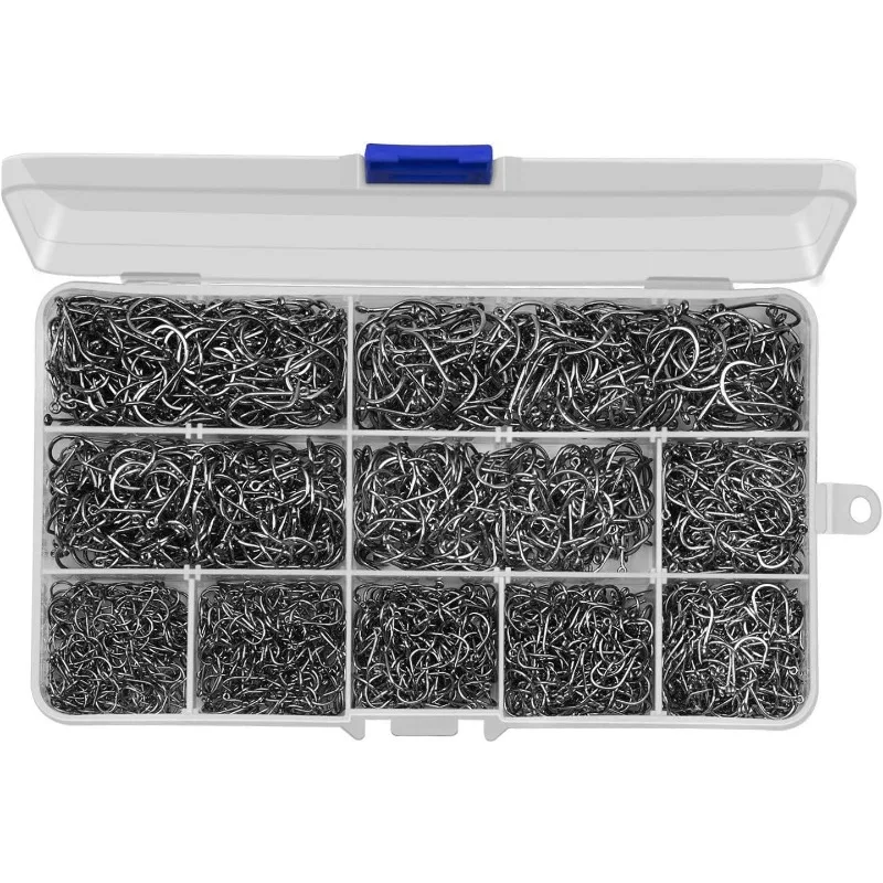 

HETH 2000pcs Fishing Worm Hooks High Carbon Steel Wide Gap Offset Fishing Hook Set for Saltwater and Freshwater with 10 Sizes