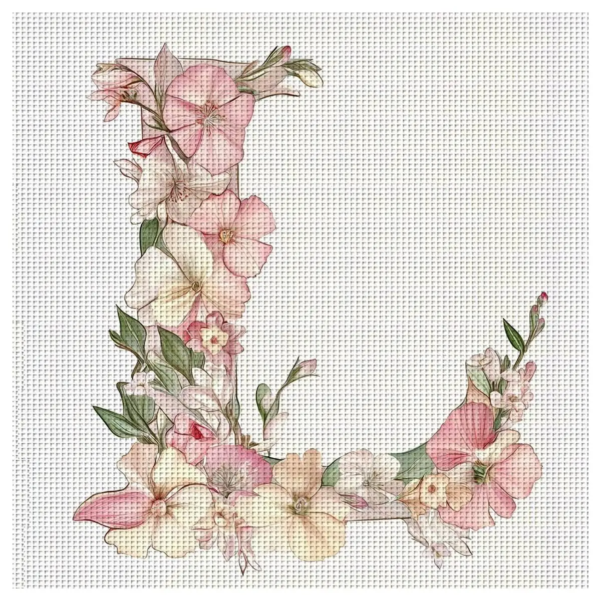 1pc 40X40CM/15.74inch Letter L Stamped Cross Stitch Kit DIY Kit 11/14/16CT DIY Embroidered Set DIY Cross-Stitch Set Joy Sunday