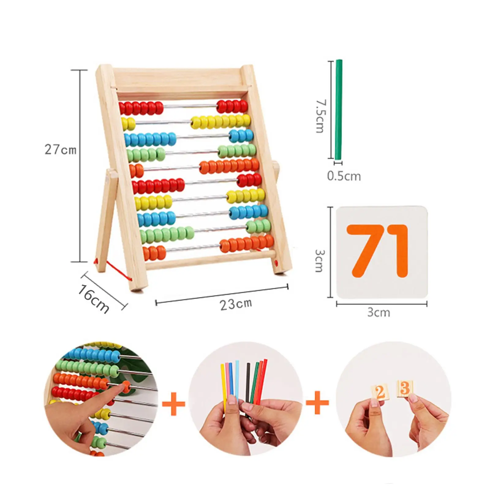 Wooden Frame Abacus Educational Counting Frames Toy 10 Row Math Manipulatives