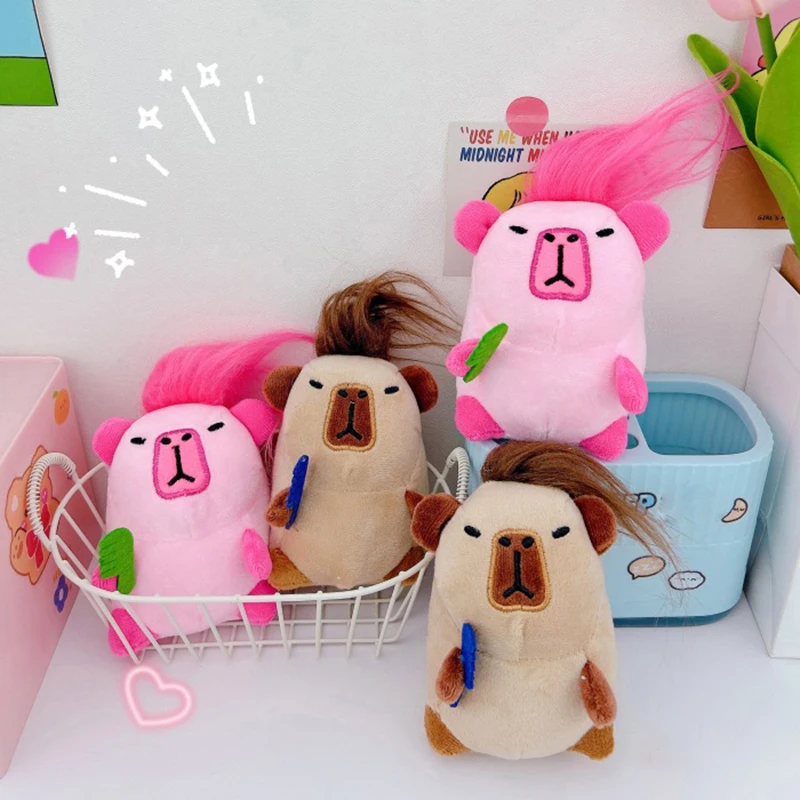 1PC Kawaii Capibara Pendant Creative Plush Keychain Hair Combing Freak Toy Fluffy Water Porpoise Key Chain Bagpack Accessories