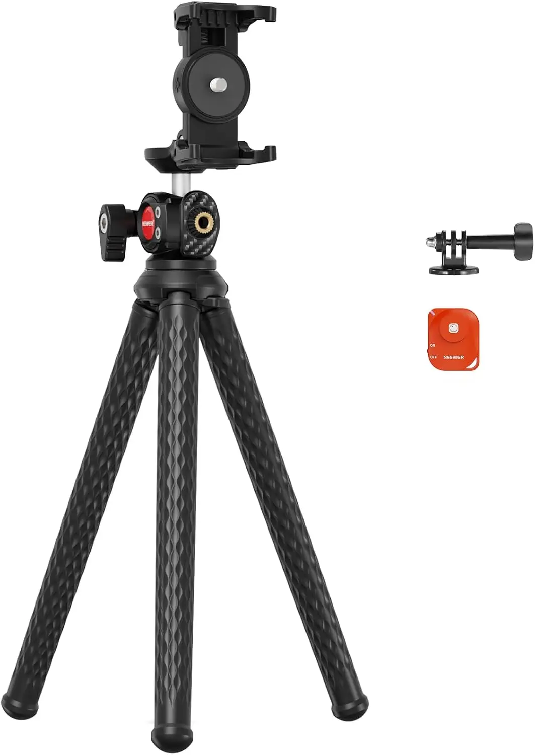 

Flexible Tripod with Remote for Camera & Phone, Mini Stand with Action Mount, Hidden Holder & Cold Shoe, Max Load 4.4lb