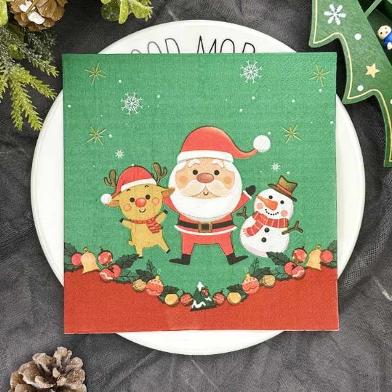 Cartoon Christmas Printed Napkin Square Christmas Party Decoration Coloured Wood Pulp Paper Towels 20pcs Mother & Baby Grade