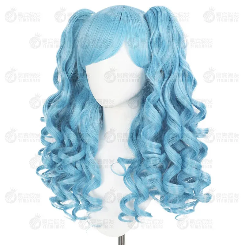 

Небесно-голубой парик Лолиты, аниме, косплей, двойной тигровый зажим, вьющиеся волосы, парик для косплея