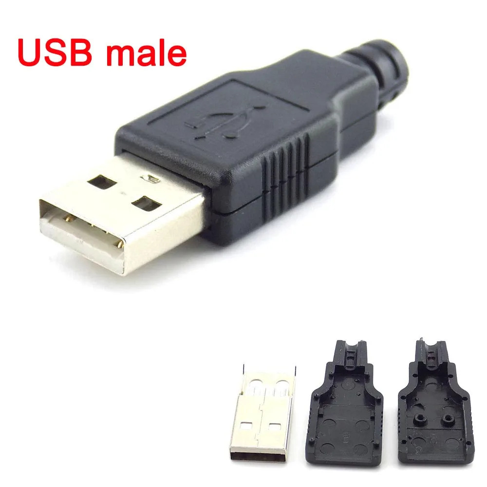 5/10pcs 4 Pin USB 2.0 Type A Male Socket plug Connector adapter With Black Plastic Cover Solder Type DIY Connector C4