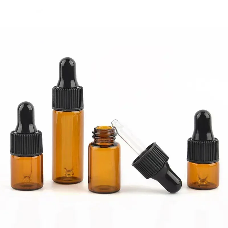 1PC 2/3ml Glass Dropper Bottle Empty Transparent Gold Cap Perfume Pipette Essential Oil Aromatherapy Small Samples Bottles