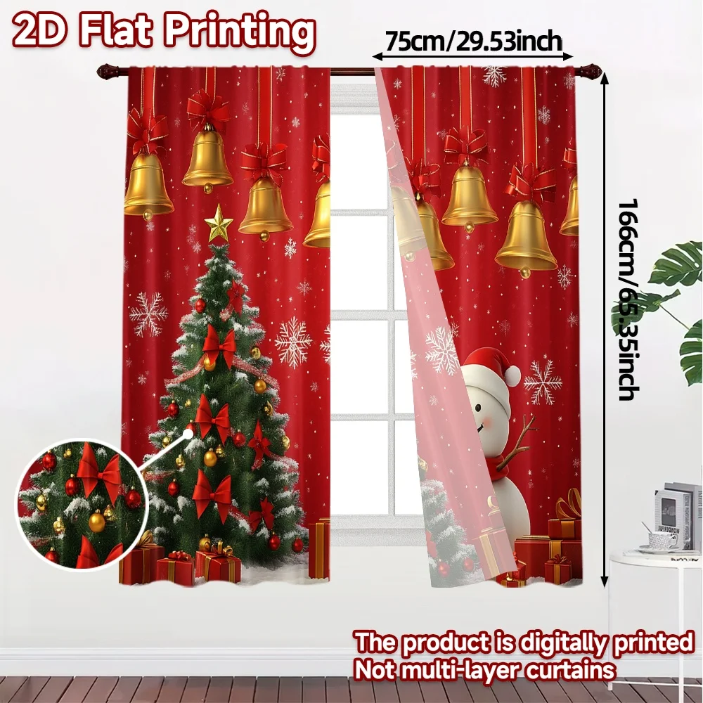 2pcs,Curtains Christmas Tree Snowman Bells (2) Modern Print Curtains Durable 100% Polyester Fabric Curtains Holiday Decorative