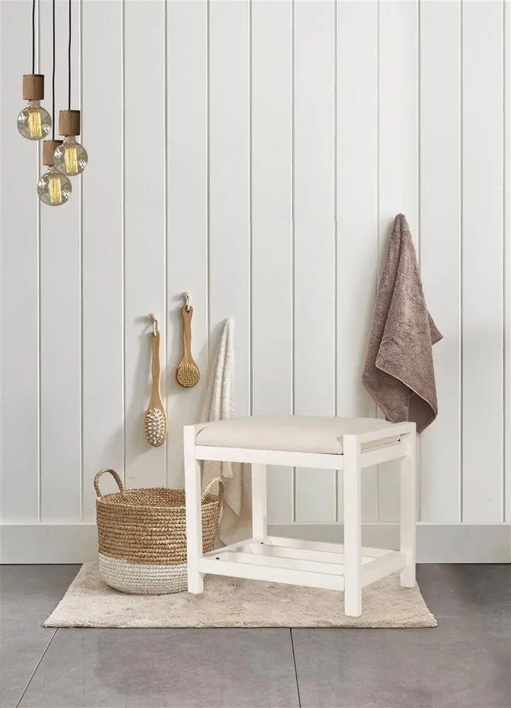 Meubles Amelia, tabouret de vanité blanc