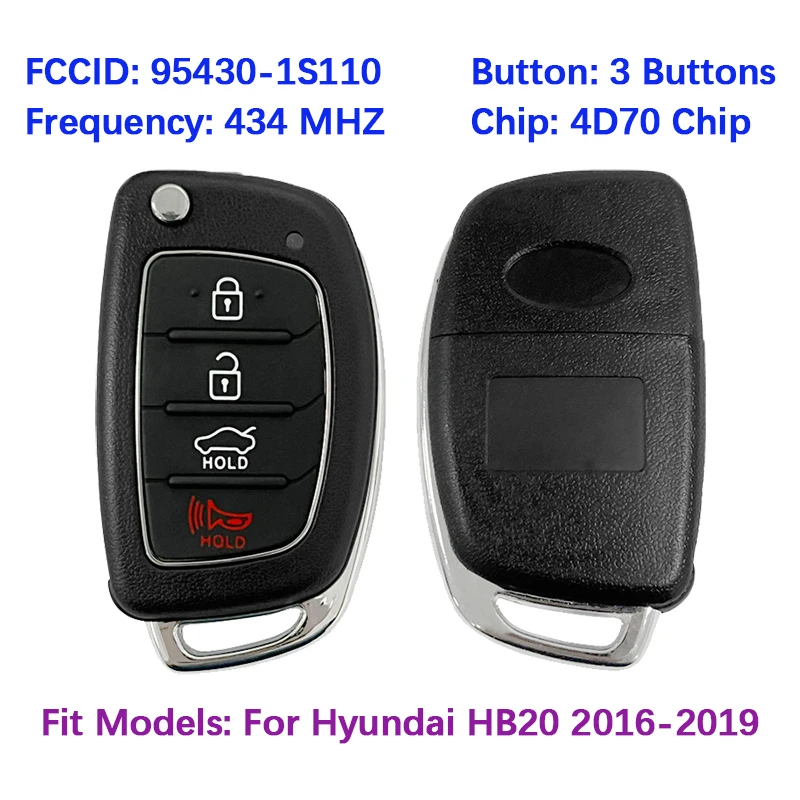 

CN020051 Запасной смарт-ключ с 3 кнопками, FCC OKA-866T, PN 95430-1S110, чип 4D70, 434 МГц, бесключевой доступ для Hyundai HB20 2016-2019