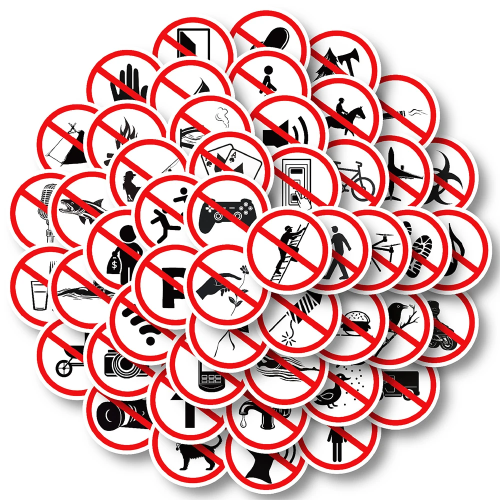10/30/50pcs Cartoon Prohibited Signs Stickers Funny Warning Danger Banning Decals DIY Luggage Phone Laptop Cool Graffiti Sticker