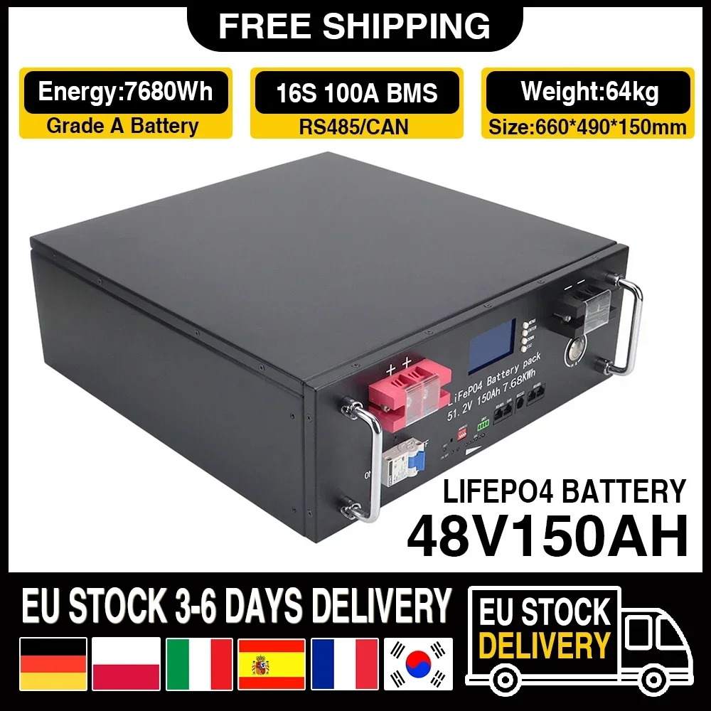 12V 48V 300AH 200AH 100Ah LiFePo4 Battery Pack Built-in BMS Lithium Iron Phosphate Cells 6000 Cycles For Golf Cart Solar Storage