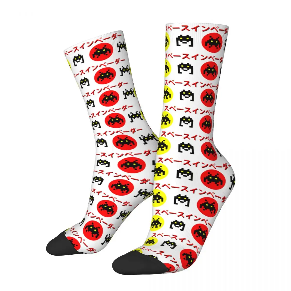 Funny Crazy Sock for Men Pix Alien Hip Hop Vintage Space Invaders Airplane Game Happy Pattern Printed Boys Crew Sock Gift