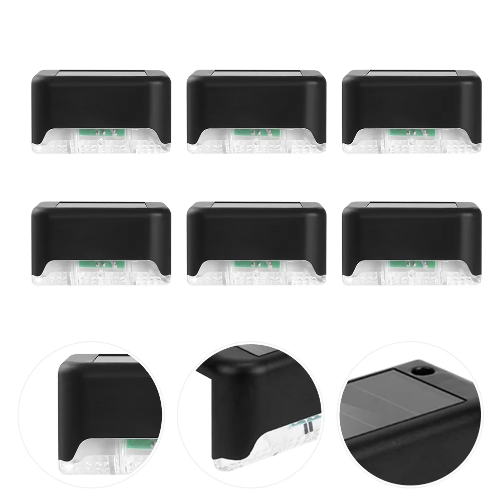 

6 Pcs Step Light Garden Solar Lamps Deck Lights Stair Waterproof Black Fence Corridor Child