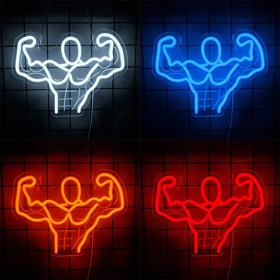 

Икона мускулистого человека, используемая для декора фитнес-клубов, спортивных комнат и игровых комнат, подарков для подростков, неоновая вывеска фитнеса.