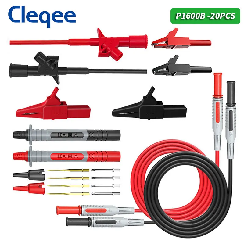 Cleqee P1600B 20PCS Test Lead Kit 4mm Banana Plug Automotive Test Probe Kit Multimeter Probe Leads Kit