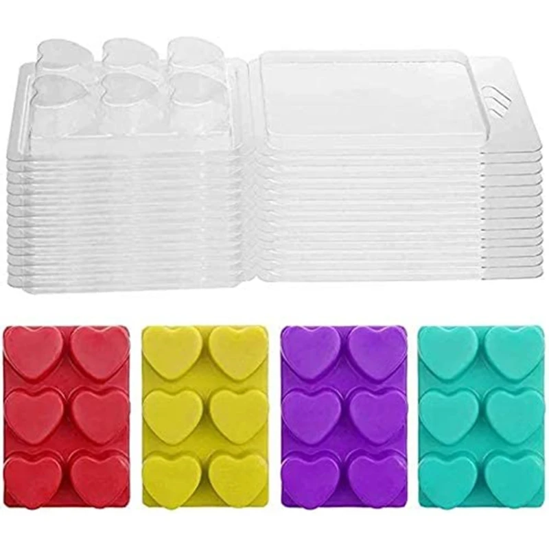 25 Packs Heart Shaped Wax Melt Molds Clear Empty Plastic Wax Melt Clamshells for Wickless Wax Melt Candles