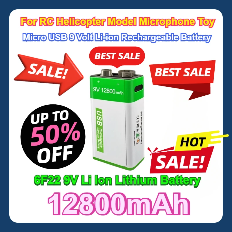 

For RC Helicopter Model Microphone Toy 12800mAh Micro USB 9 Volt Li-ion Rechargeable Battery 6F22 9V Li Ion Lithium Battery