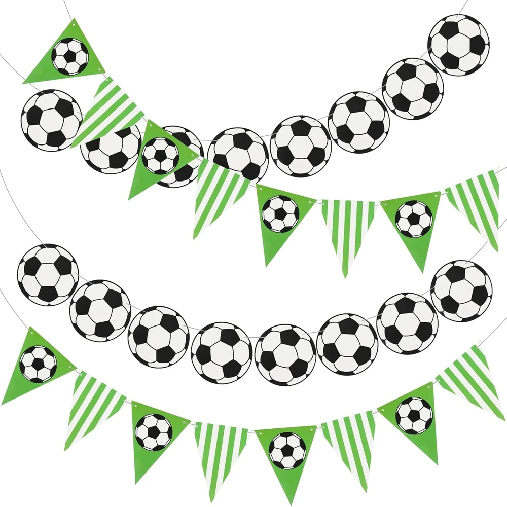 1 Set Fußball-Themen-Partybanner Grün Weiß Schwarz Fußballmuster Papiergirlande für Sport-Game-Day Geburtstagsfeier Dekoration