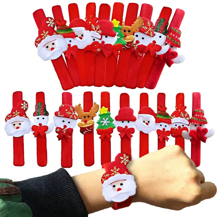 5-50pcs Christmas Clap Bracelets Xmas Slap Bands Santa Claus Snowman Reindeer Bear Xmas Decorations Party Favors Gifts